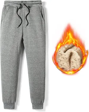 Mens Casual Pants Regular Fit Lace-Up Elasticated Solid Plush Thickened Sport Sweatpants Mid Waist Pencil Trouser