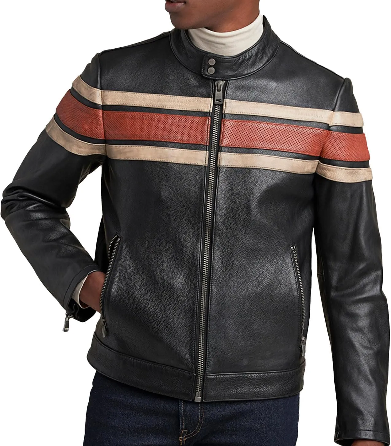 Men's Classic Elite Vintage Style Cafe Racer Retro Motorcycle Distressed Biker Zip Up Genuine Leather Jackets For Men