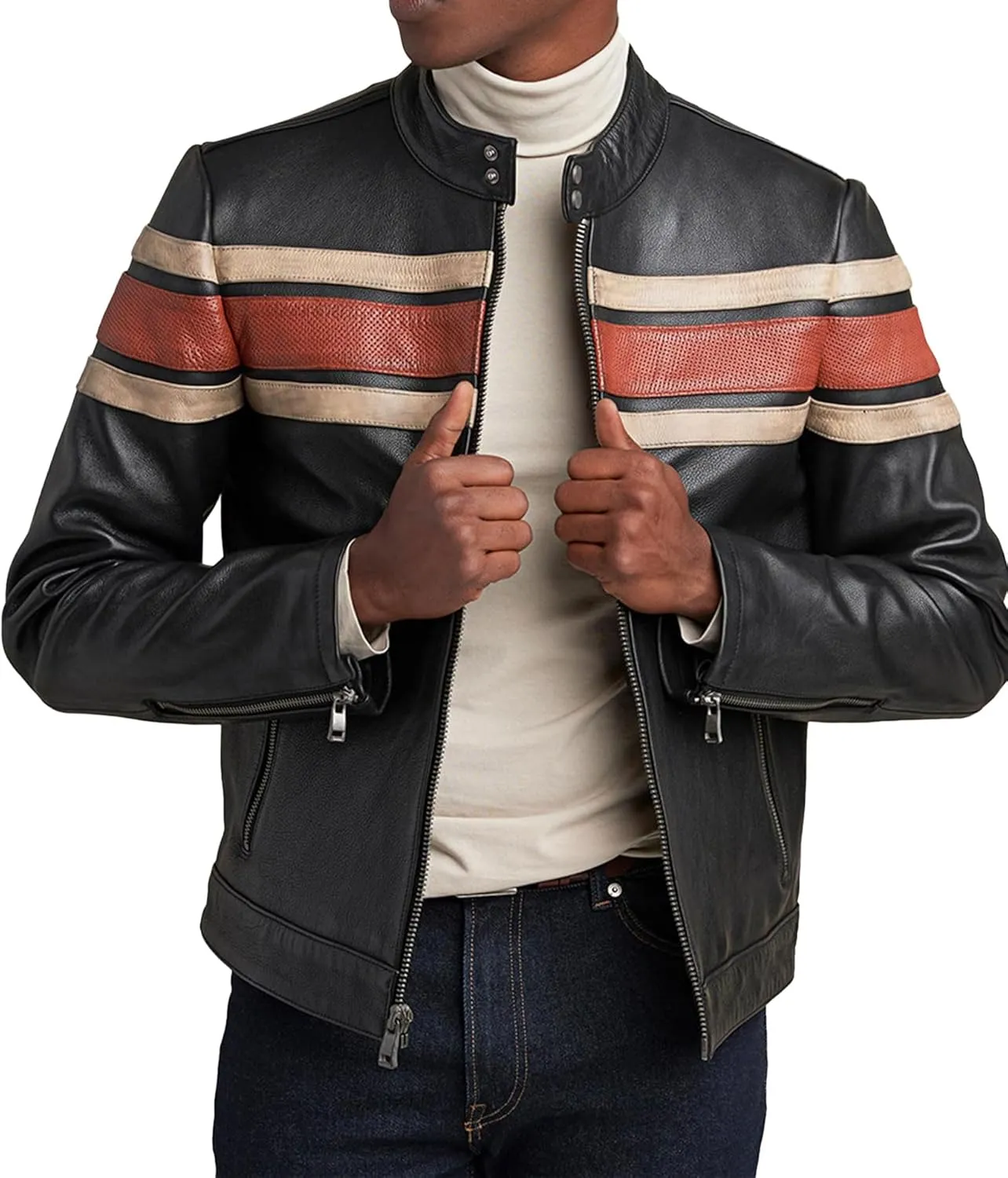 Men's Classic Elite Vintage Style Cafe Racer Retro Motorcycle Distressed Biker Zip Up Genuine Leather Jackets For Men