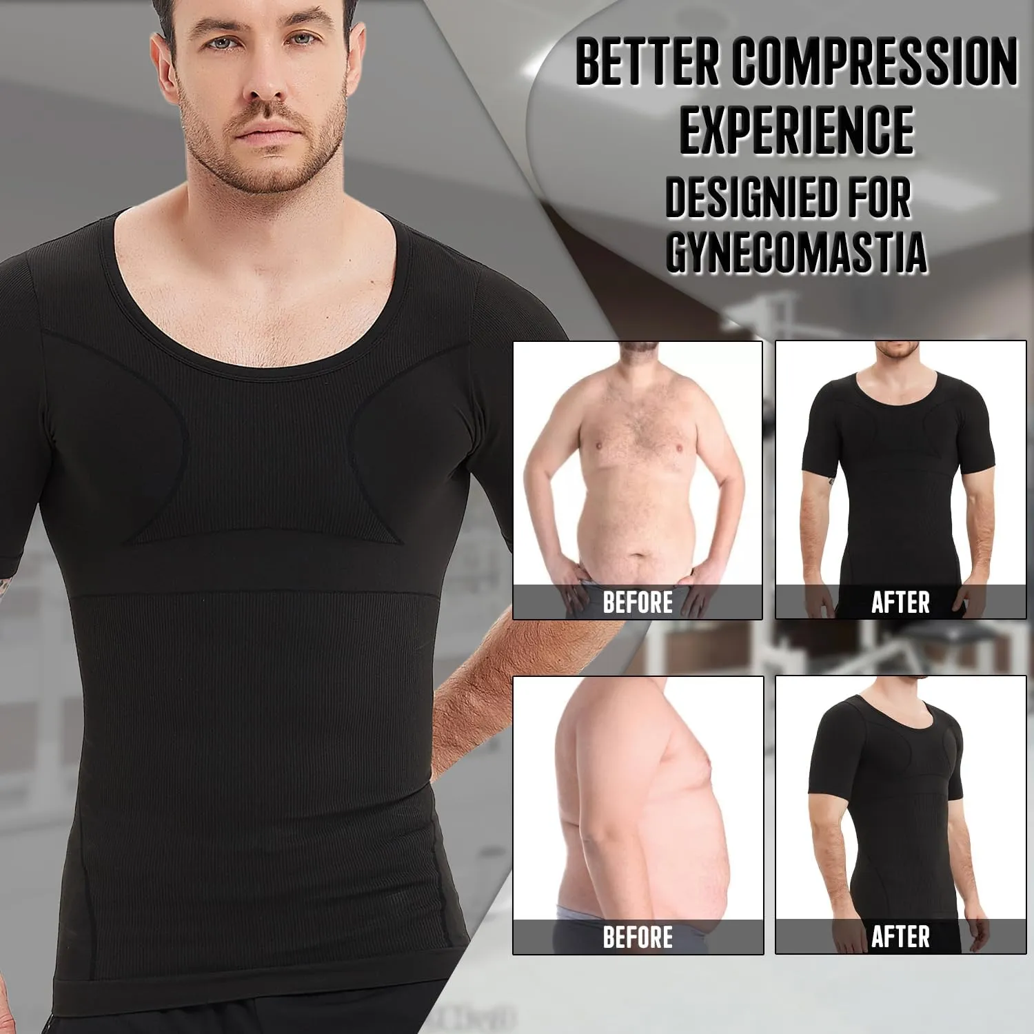 Mens Compression Shirts Short Sleeve, Gynecomastia Undershirt, Slimming Tank Top, Shapewear Vest