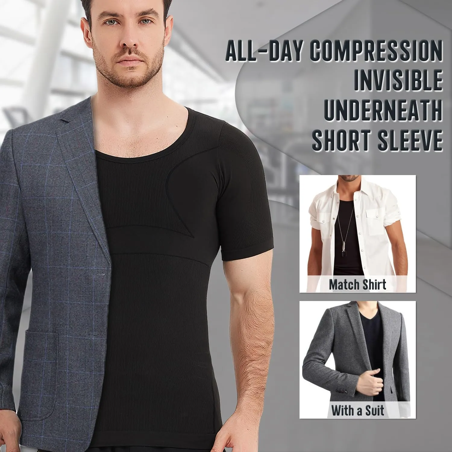 Mens Compression Shirts Short Sleeve, Gynecomastia Undershirt, Slimming Tank Top, Shapewear Vest