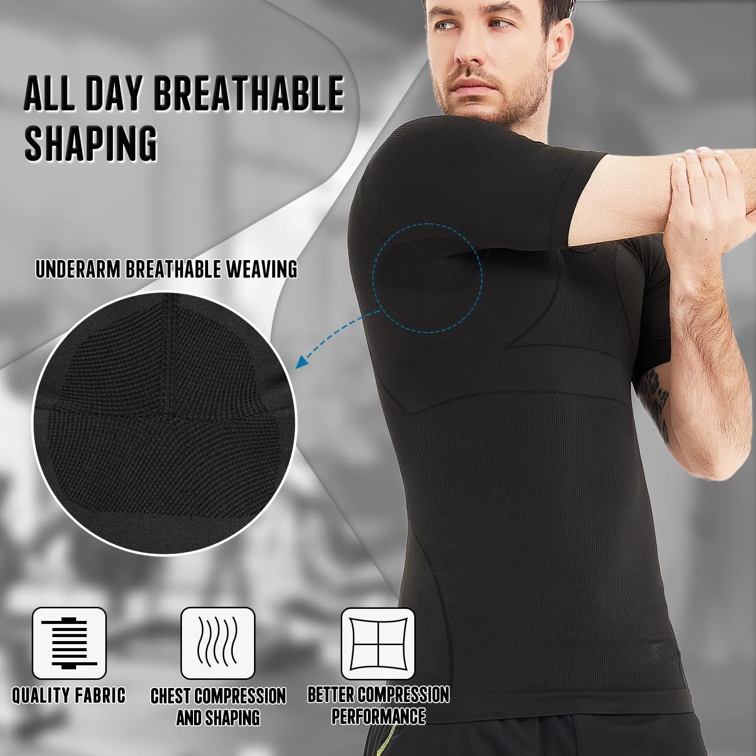 Mens Compression Shirts Short Sleeve, Gynecomastia Undershirt, Slimming Tank Top, Shapewear Vest