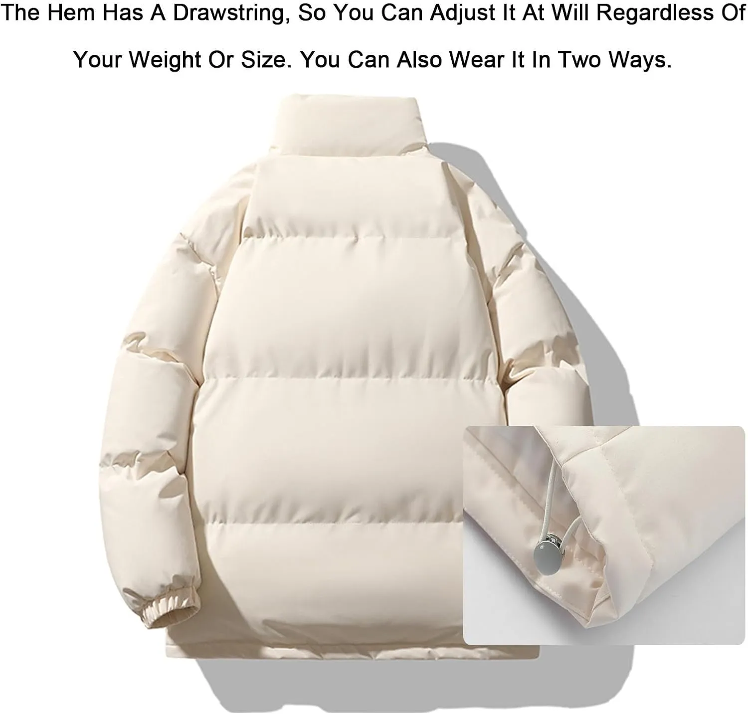 Men's Down Cotton Jacket, Full Zipper Solid Color Padded Cotton Coat Thick Warm Jacket, Lightweight Quilted Coat