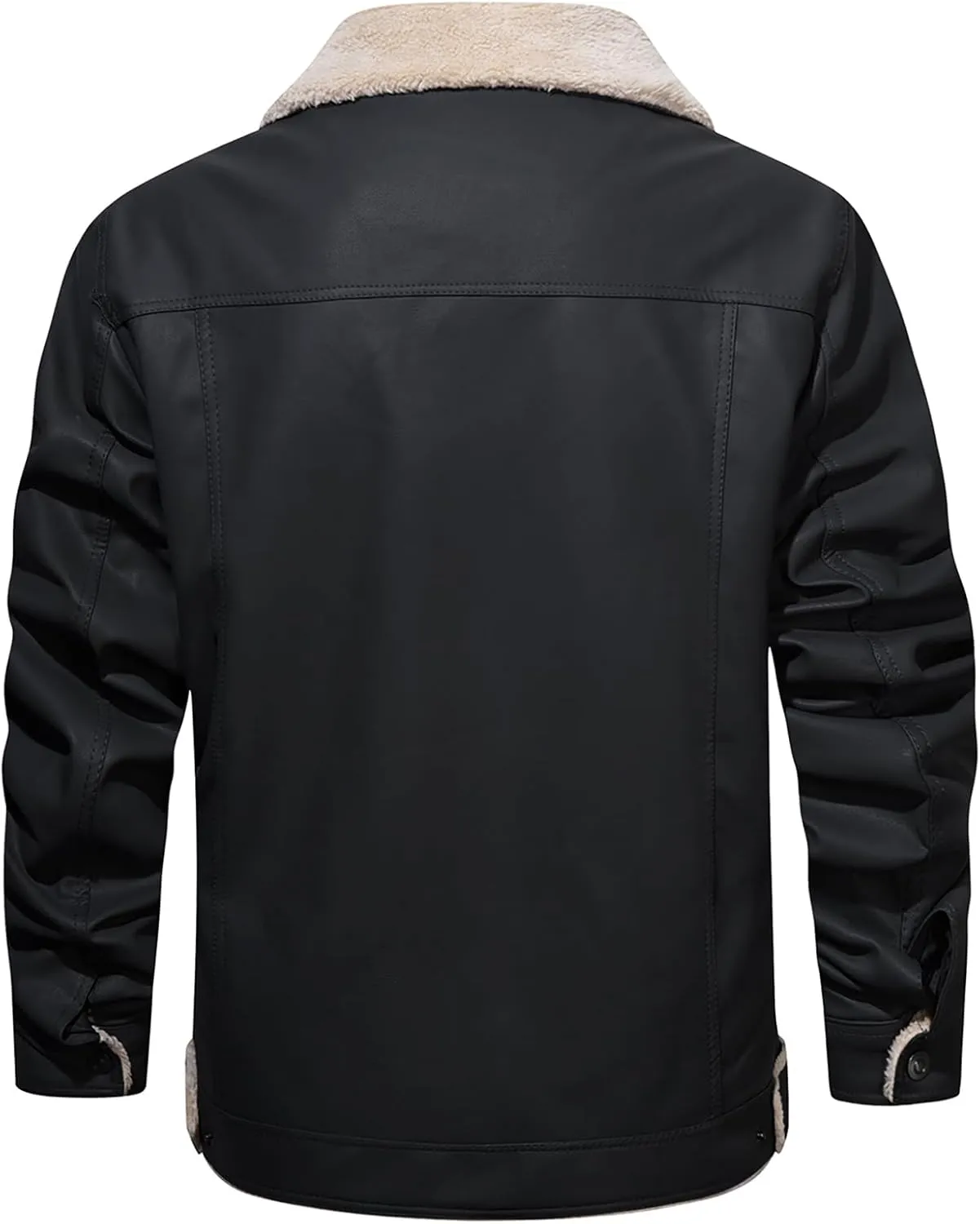 Men's Faux Leather Sherpa Lined Trucker Jacket Collar Winter Warm Coats Multi Pocket