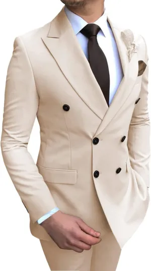 Men's Formal 2 Pieces Mens Suit Double Breasted Peak Lapel Tuxedos for Wedding Groomsmen(Blazer Pants)