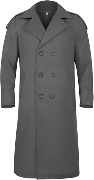 Men's Full Length Winter Trench Coat Double Breasted Wool Blend Long Windbreaker Notch Lapel Peacoat Overcoat