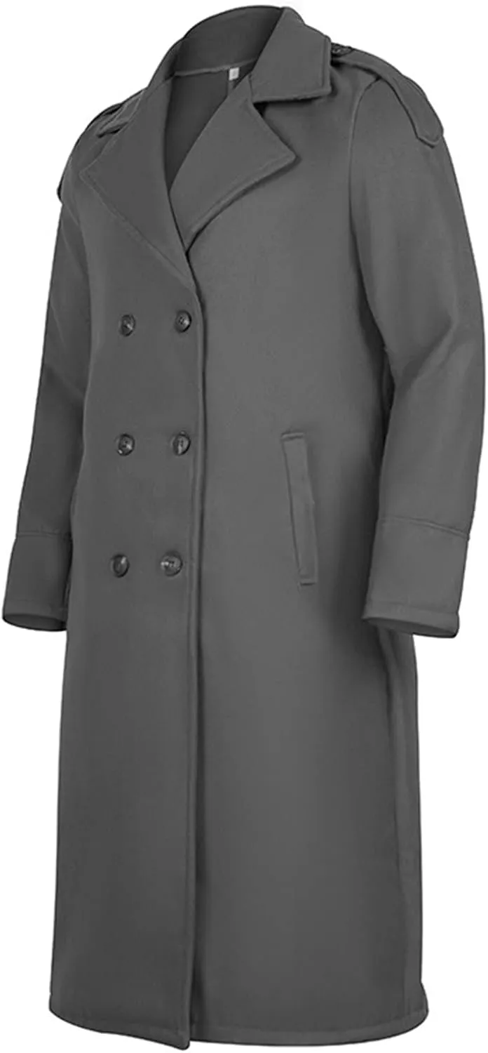 Men's Full Length Winter Trench Coat Double Breasted Wool Blend Long Windbreaker Notch Lapel Peacoat Overcoat