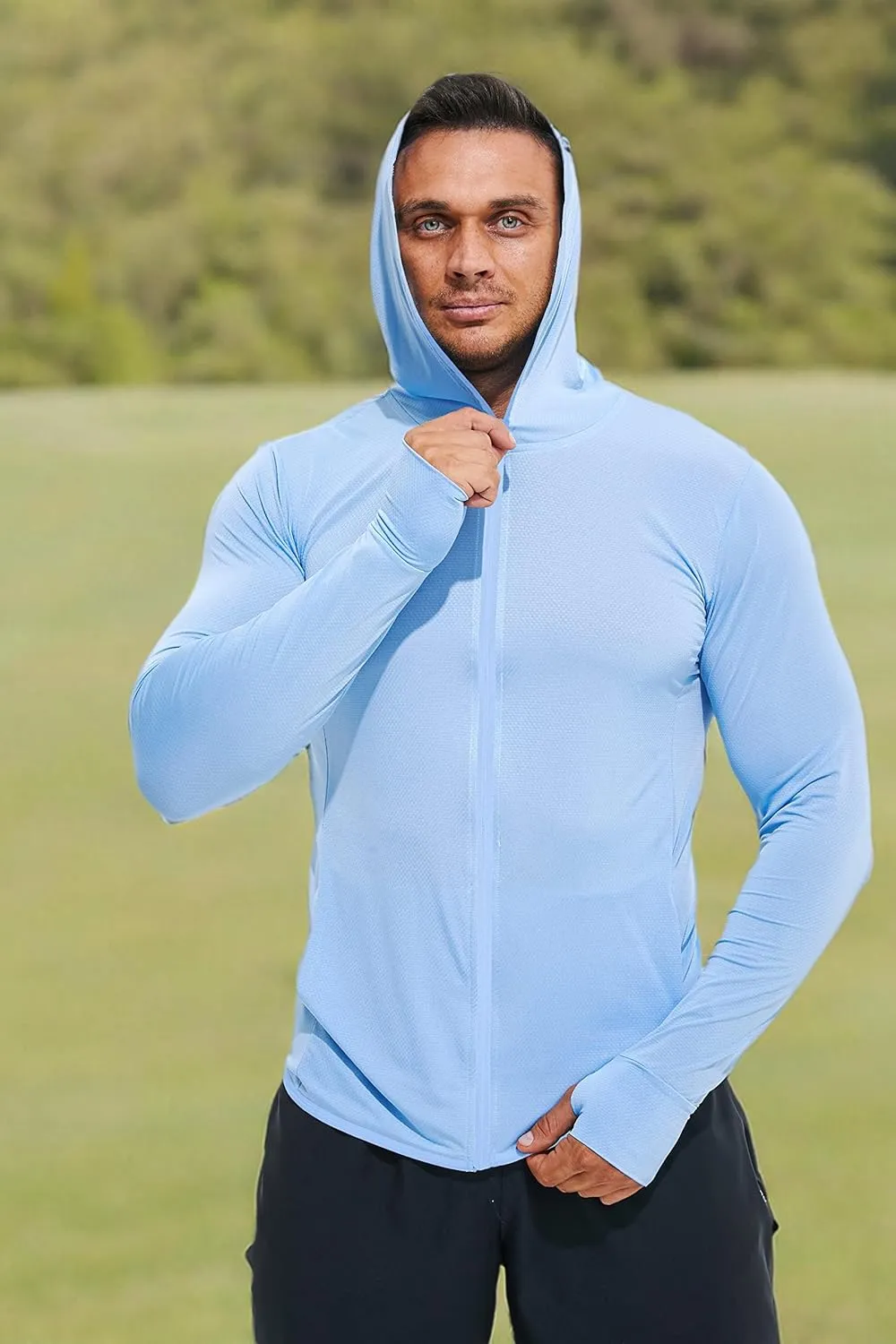 Men's Full Zip UPF 50  Sun Protection Hoodie Long Sleeve Shirts with Pockets Light Jacket Lightweight Hoodies for Men