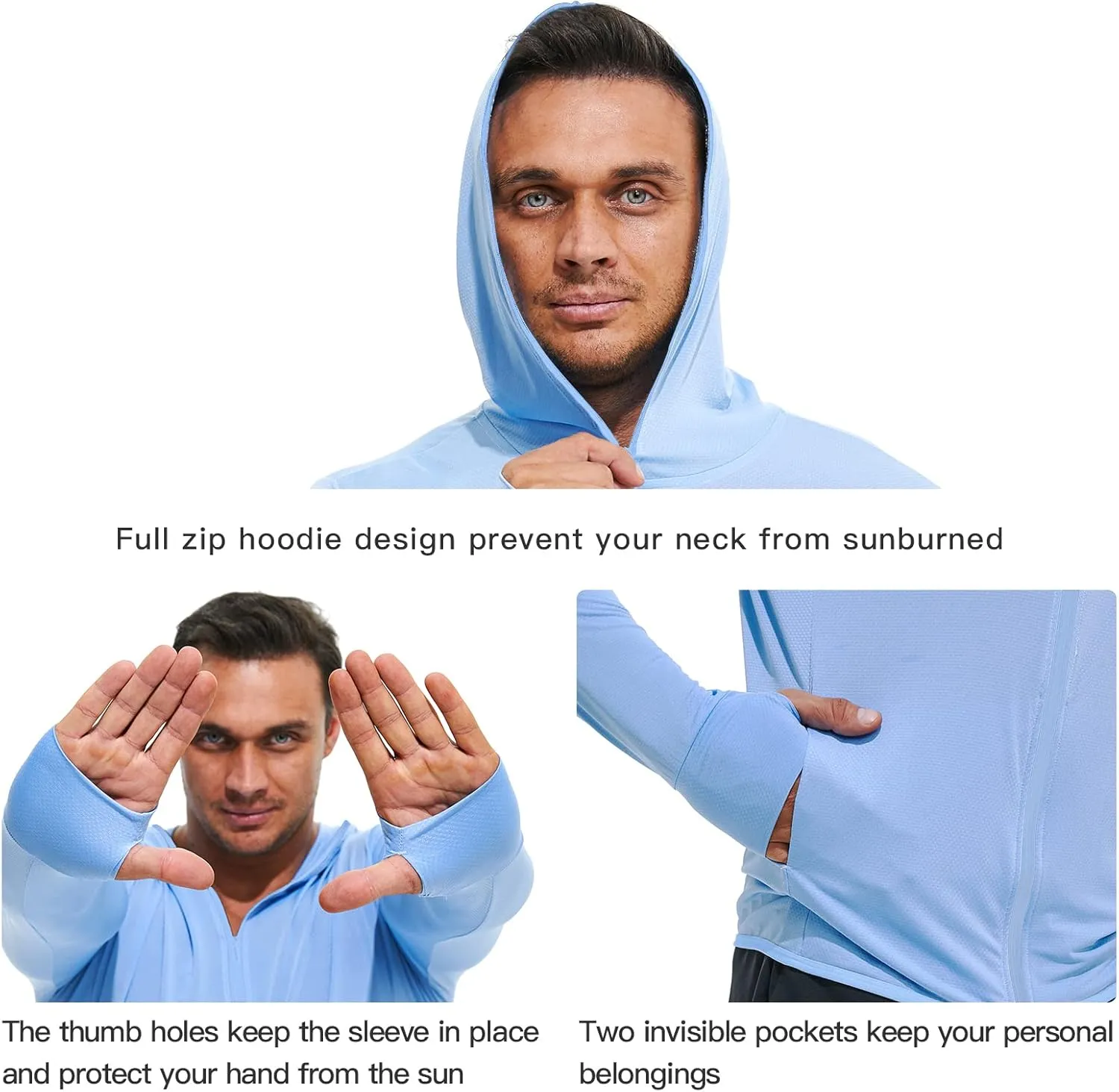 Men's Full Zip UPF 50  Sun Protection Hoodie Long Sleeve Shirts with Pockets Light Jacket Lightweight Hoodies for Men