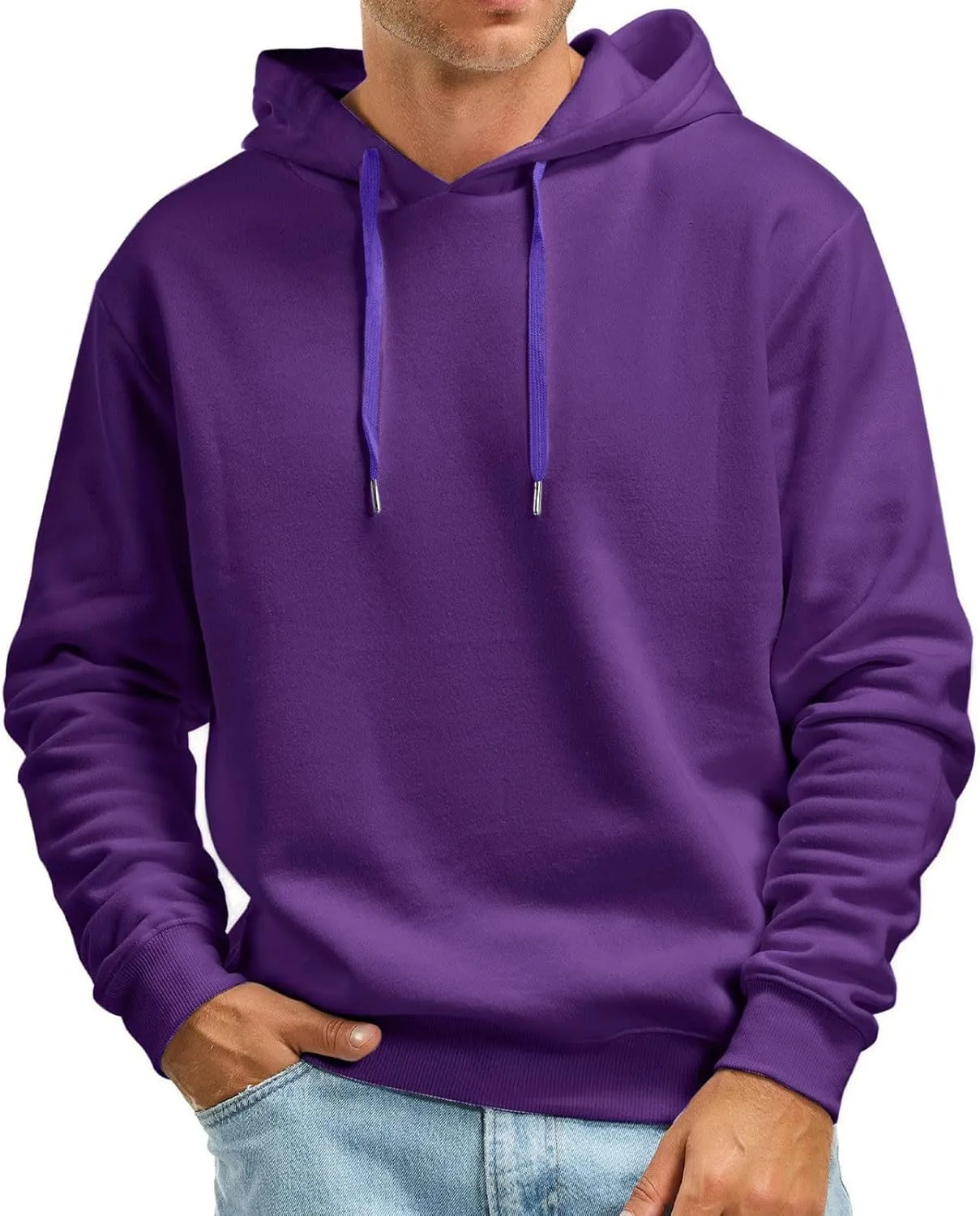 Mens Hoodie, Mens Fashion Athletic Hoodies Sports Sweatshirt Solid Color Fleece Pullover Casual Drawstring Y2K Hoodie