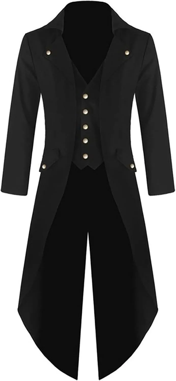Mens Medieval Steampunk Tailcoat Victorian Prince Jacket Frock Coat Halloween Gothic Jacket Vintage Trench Coat