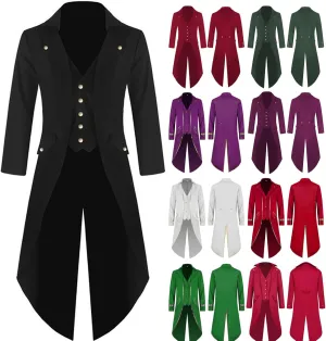 Mens Medieval Steampunk Tailcoat Victorian Prince Jacket Frock Coat Halloween Gothic Jacket Vintage Trench Coat