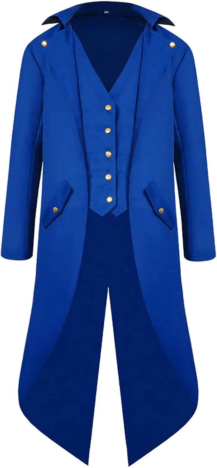 Mens Medieval Steampunk Tailcoat Victorian Prince Jacket Frock Coat Halloween Gothic Jacket Vintage Trench Coat