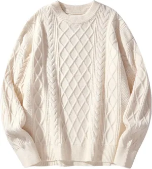 Mens Oversized Sweater Unisex Long Sleeve Cable Knit Sweaters Aesthetic Streetwear Casual Sweater Jumper Tops