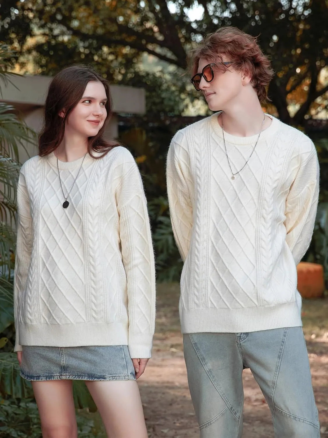 Mens Oversized Sweater Unisex Long Sleeve Cable Knit Sweaters Aesthetic Streetwear Casual Sweater Jumper Tops