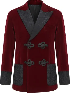 Men's Smoking Jacket Jacquard Peaked Lapel Double Breasted Stylish Blazers Coat Evening Party Wear