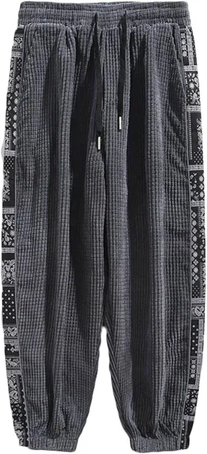 Mens Sweatpants Casual Drawstring Sport Corduroy Loose Pants Summer and Spring Elastic Waist Beam Feed Trousers
