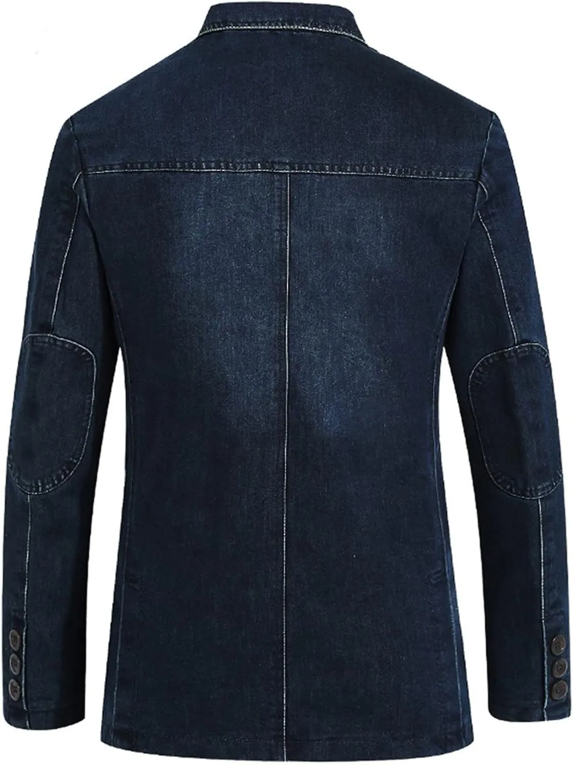 Men`s Vintage Label Collar Denim Jeans Jacket Trench Coat Three Button Business Blazer Jacket with Pockets
