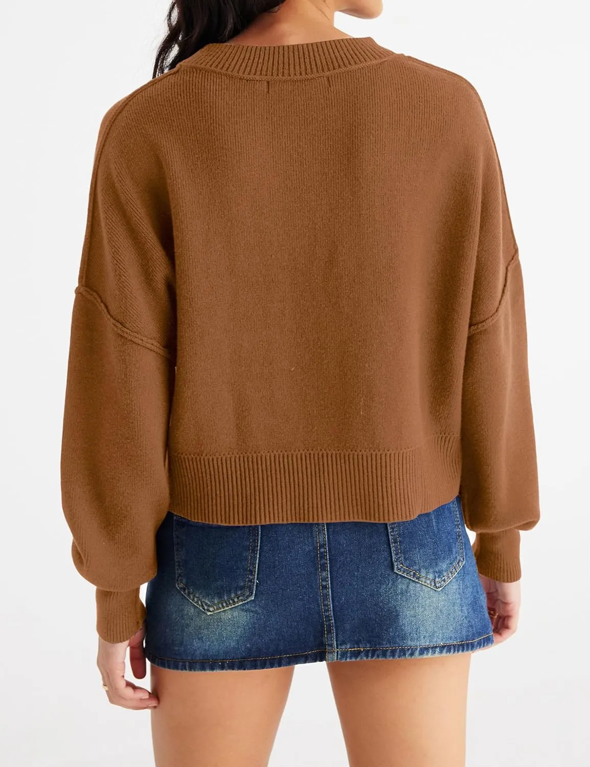 MEROKEETY Women's 2025 Crewneck Cropped Sweater Fall Batwing Sleeve Oversized Side Slit Ribbed Knit Pullover Jumper Tops