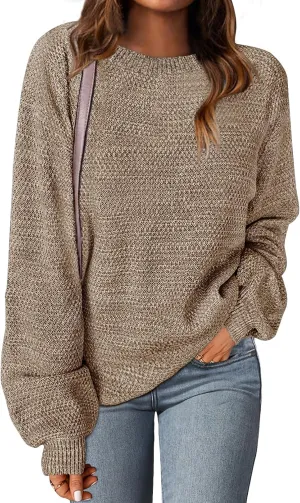 MEROKEETY Women's 2025 Fall Winter Oversized Pullover Sweater Trendy Crew Neck Long Sleeve Heathered Knit Jumper Tops