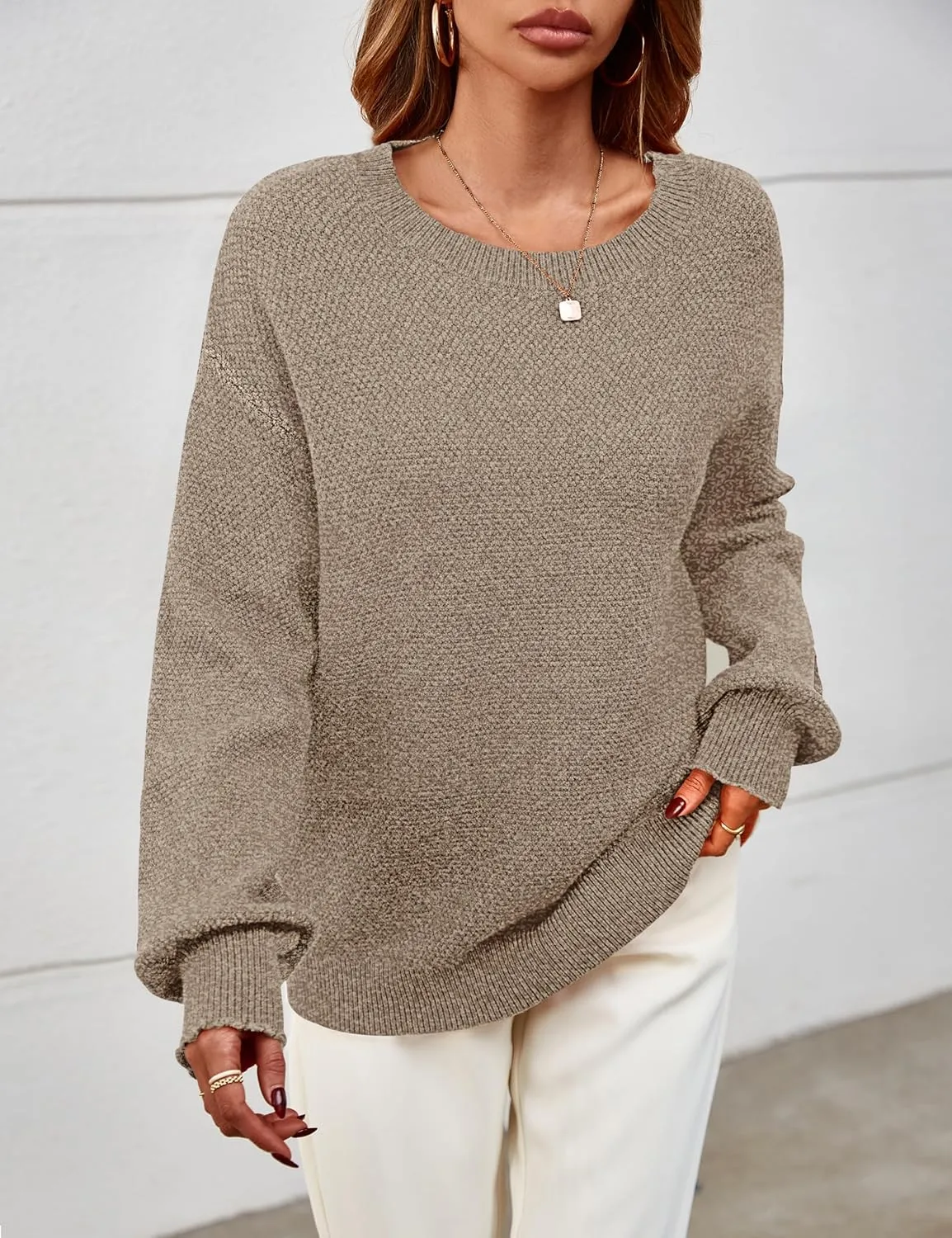 MEROKEETY Women's 2025 Fall Winter Oversized Pullover Sweater Trendy Crew Neck Long Sleeve Heathered Knit Jumper Tops