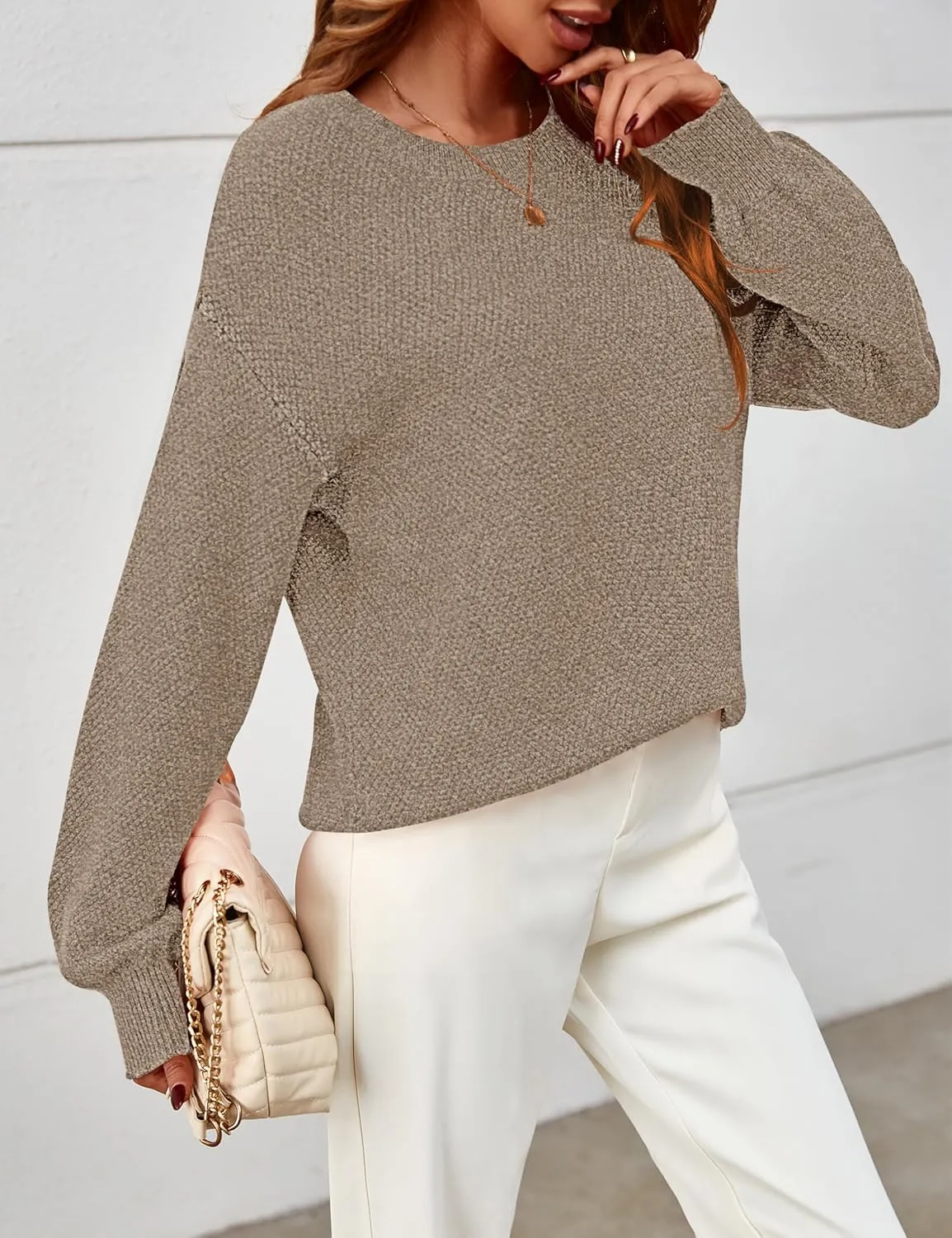 MEROKEETY Women's 2025 Fall Winter Oversized Pullover Sweater Trendy Crew Neck Long Sleeve Heathered Knit Jumper Tops