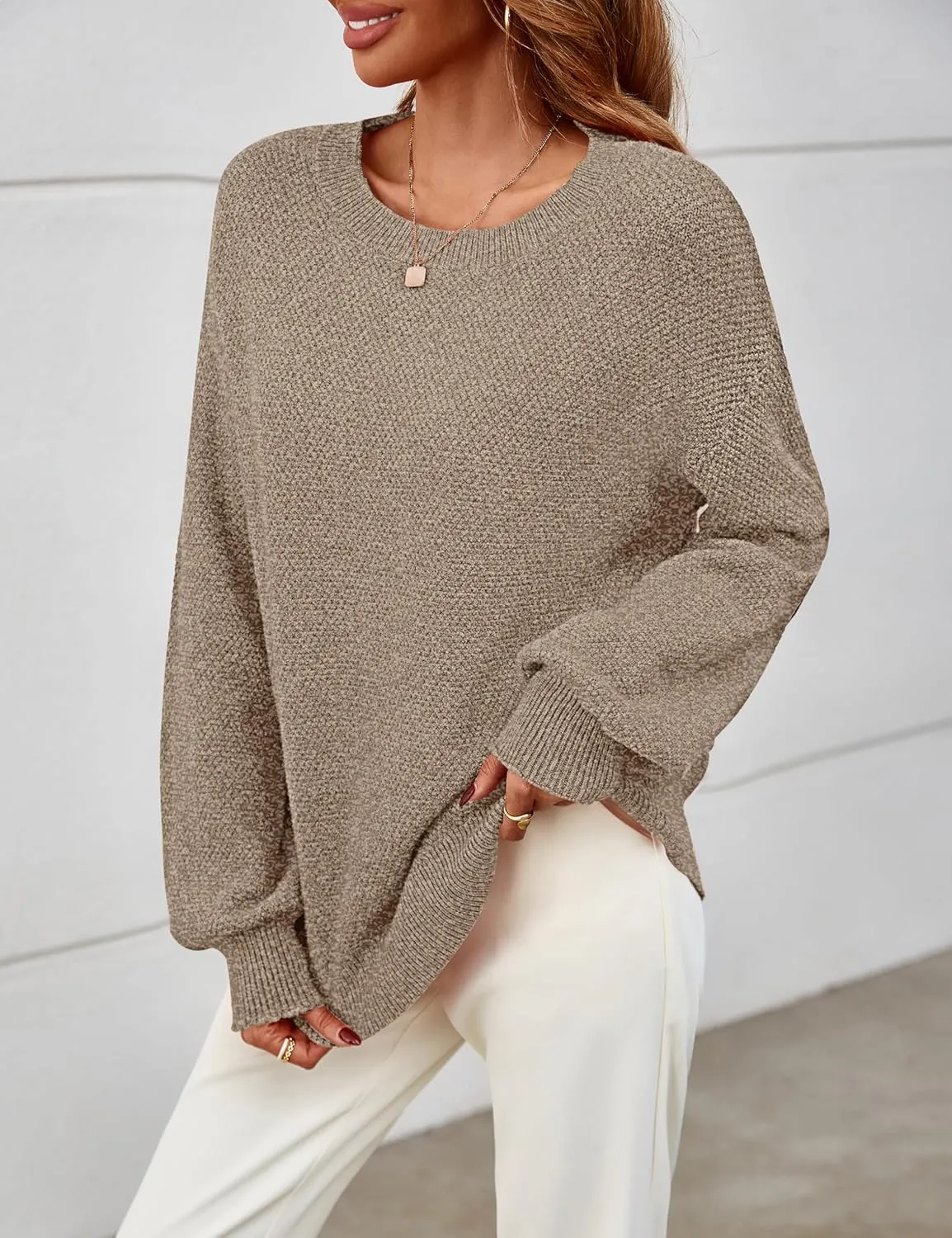 MEROKEETY Women's 2025 Fall Winter Oversized Pullover Sweater Trendy Crew Neck Long Sleeve Heathered Knit Jumper Tops