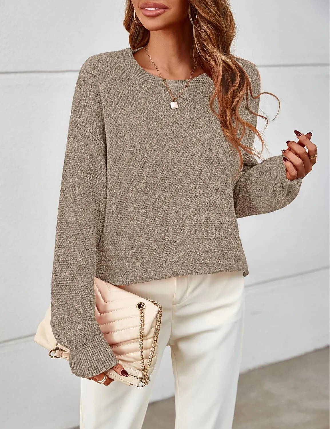 MEROKEETY Women's 2025 Fall Winter Oversized Pullover Sweater Trendy Crew Neck Long Sleeve Heathered Knit Jumper Tops