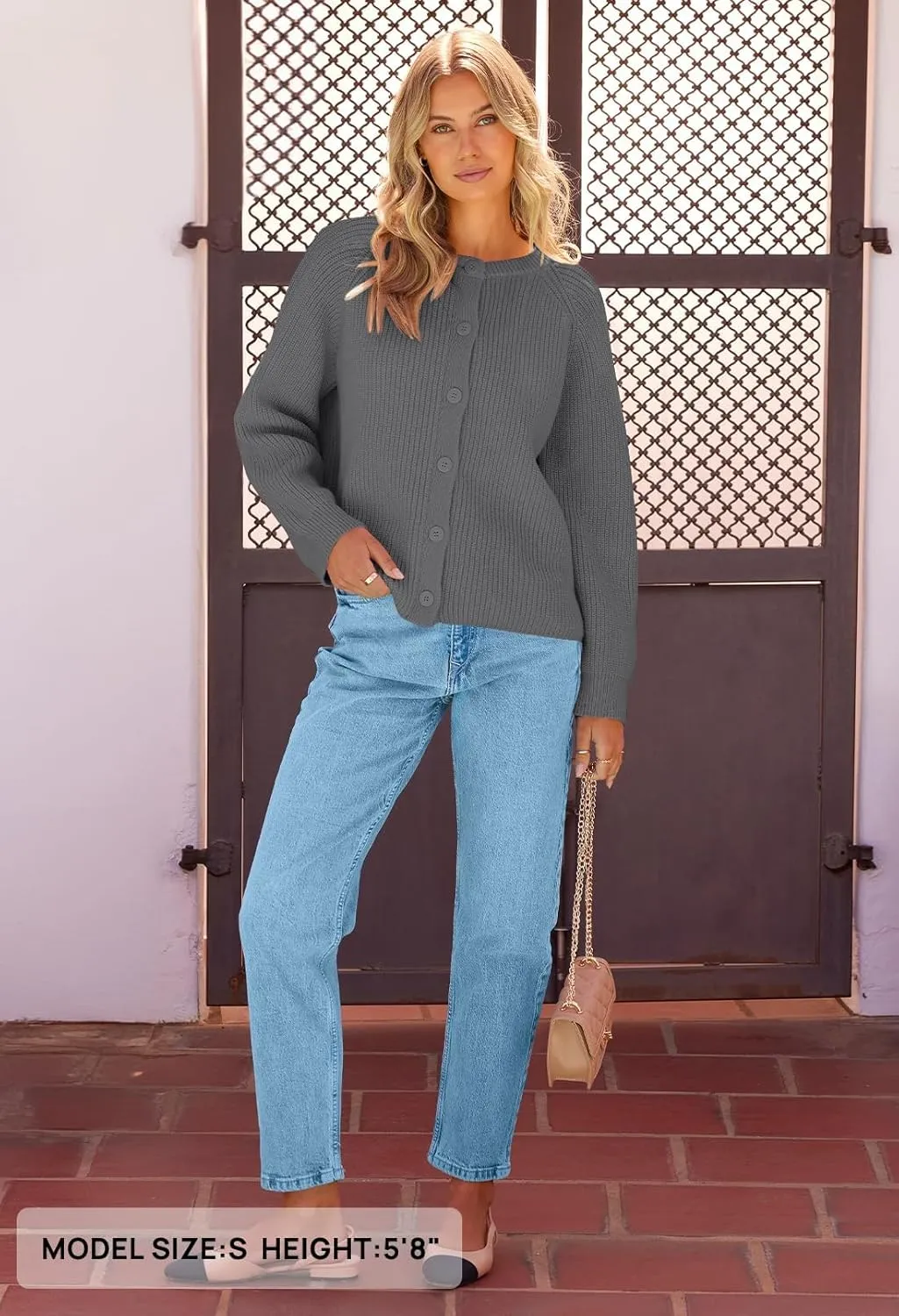 MEROKEETY Women's 2025 Long Sleeve Cardigan Sweater Crew Neck Button Ribbed Open Front Knit Outerwear