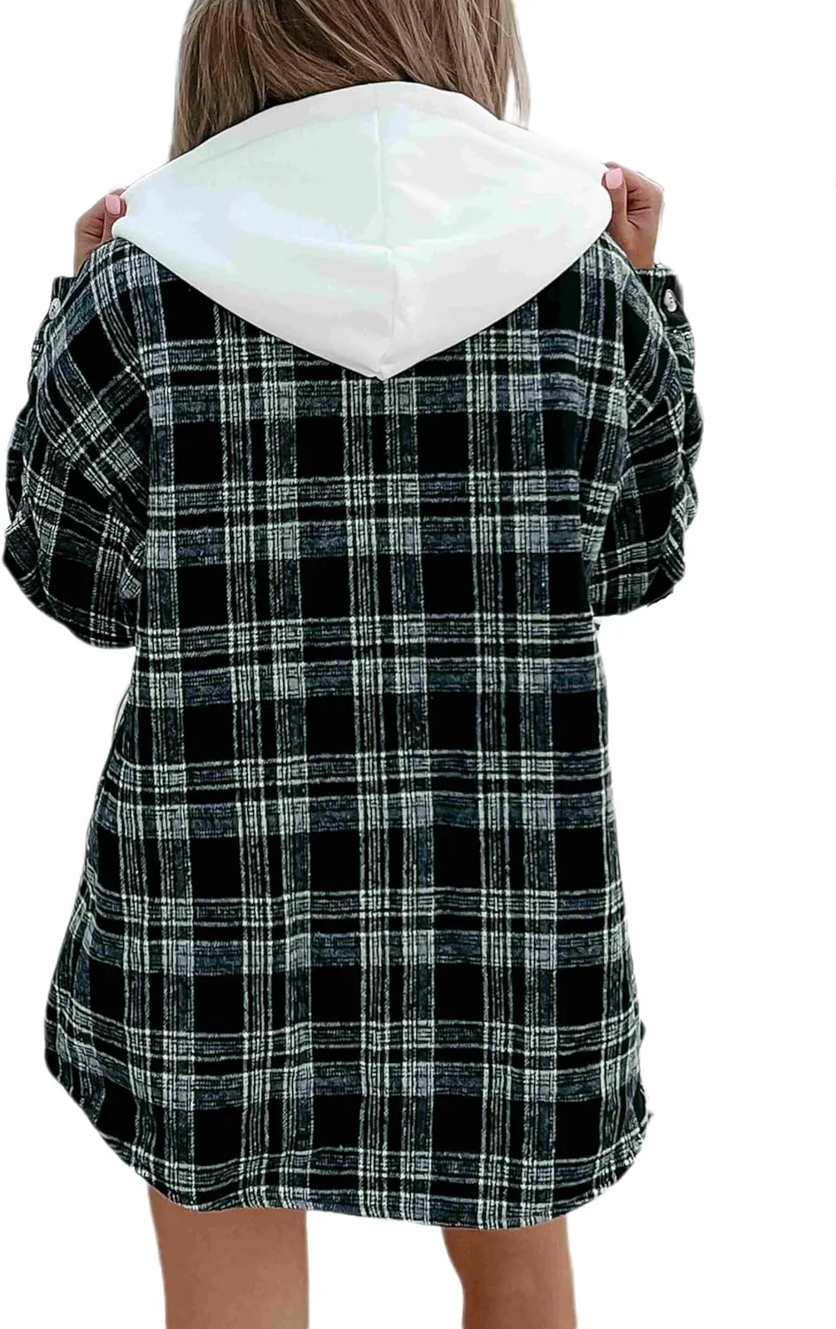 Merryfun Womens Plaid Shacket Jacket Sherpa Lined Flannel Jackets Oversized Button Up Fleece Hooded Warm Coat