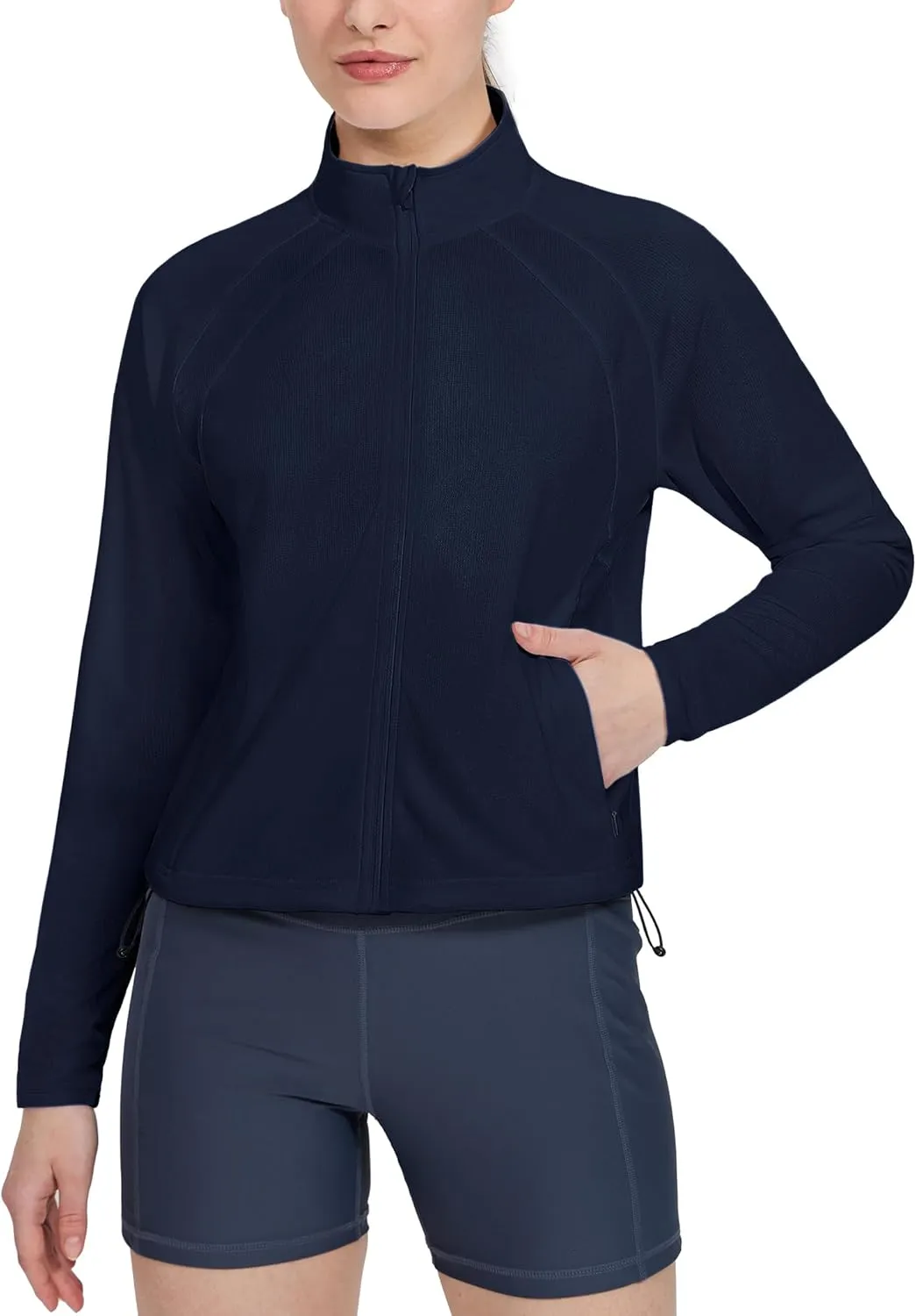 MIER Womens Athletic Jackets Light Weight Cropped Zip Up Workout Running Jacket UPF 50  Full Zip UV Shirts with Pockets