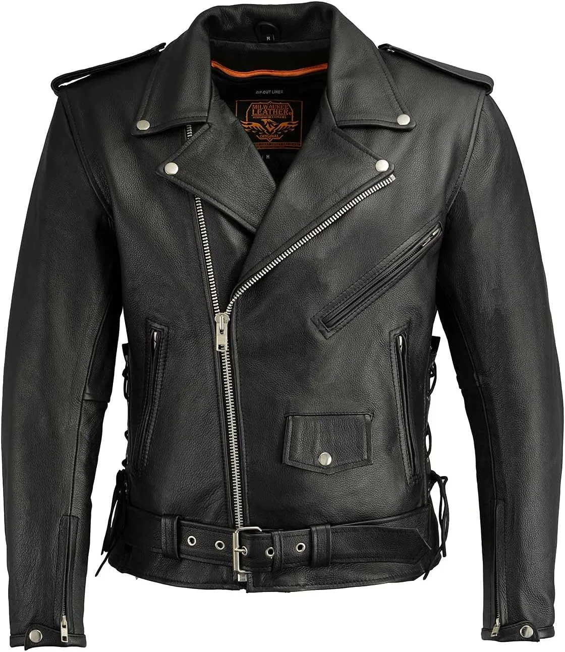 Milwaukee Leather LKM1781 Men's The Legend Classic Black Premium Leather Motorcycle Jacket w/Quilted Liner