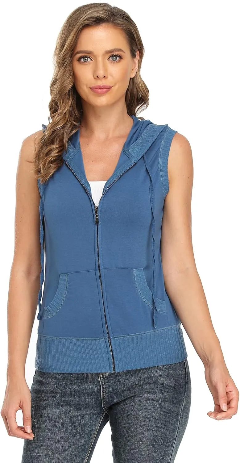 MISS MOLY Women's Sleeveless Hoodies Sweatshirt Basic Solid Zip Up Vest Hoodie
