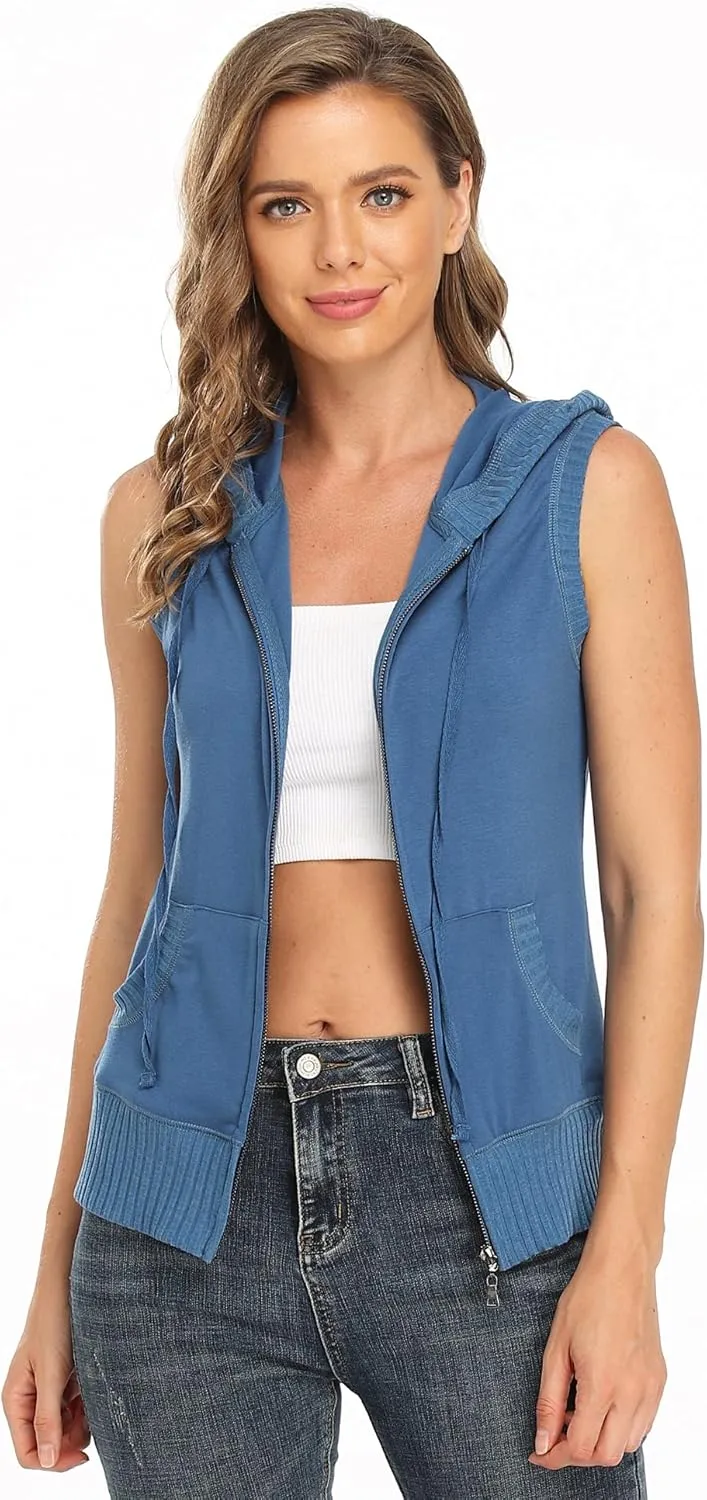 MISS MOLY Women's Sleeveless Hoodies Sweatshirt Basic Solid Zip Up Vest Hoodie