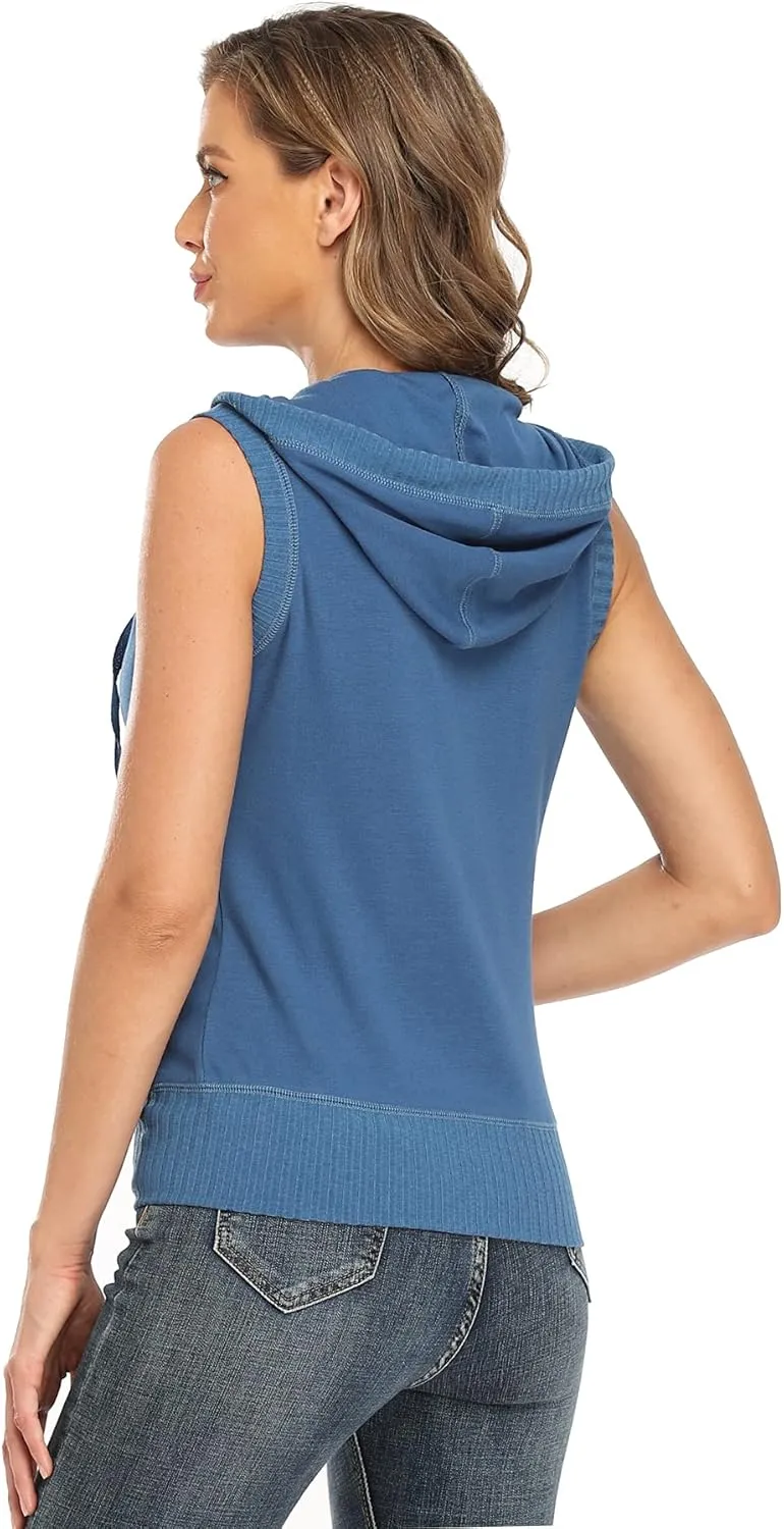 MISS MOLY Women's Sleeveless Hoodies Sweatshirt Basic Solid Zip Up Vest Hoodie