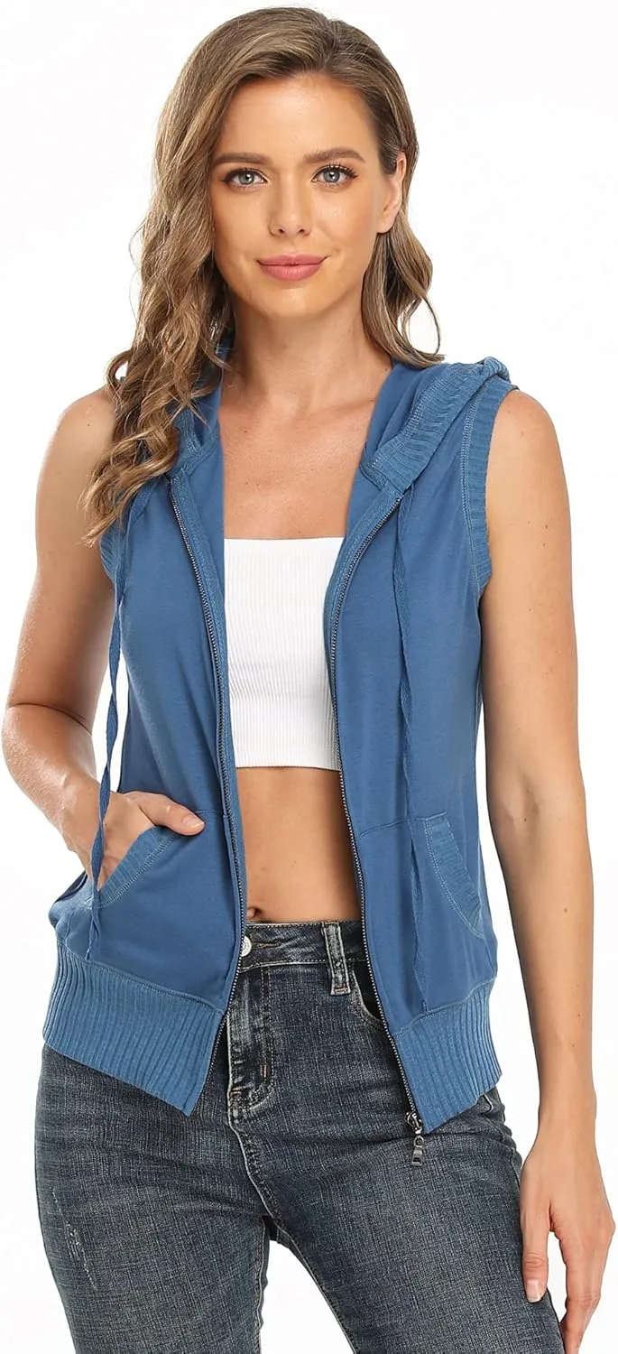 MISS MOLY Women's Sleeveless Hoodies Sweatshirt Basic Solid Zip Up Vest Hoodie