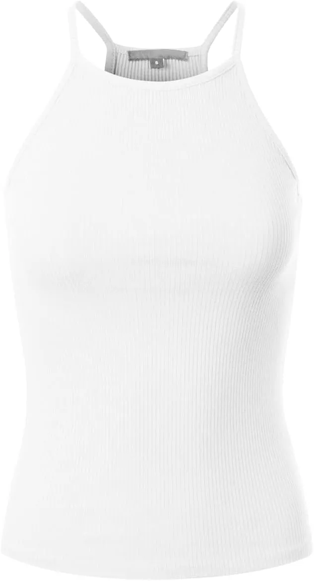 MixMatchy Women's Simple Casual Basic Active High Neck Ribbed Tank Top