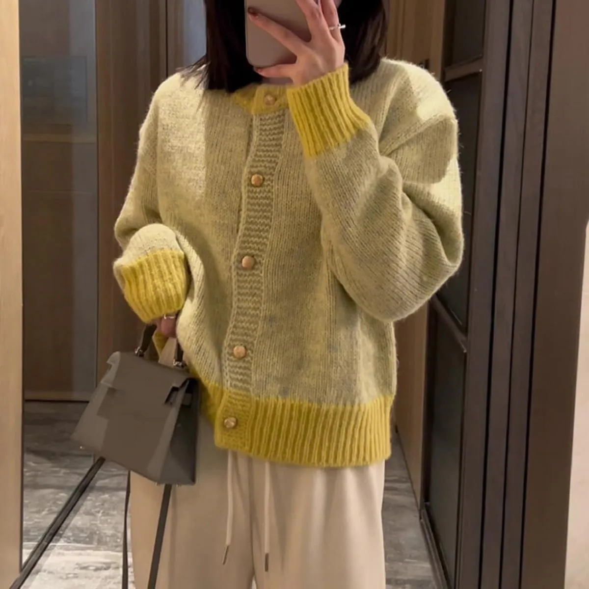 MOLERFO Color Block Cardigan Sweater Cute Sweaters Y2k Button Down Cropped Knit Cardigan Fall Sweater Trendy 2024