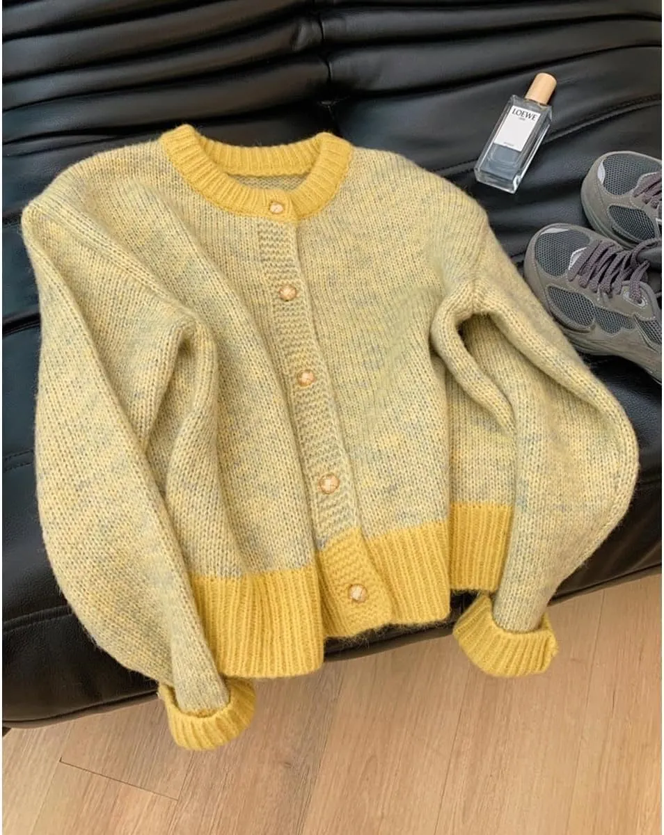 MOLERFO Color Block Cardigan Sweater Cute Sweaters Y2k Button Down Cropped Knit Cardigan Fall Sweater Trendy 2024