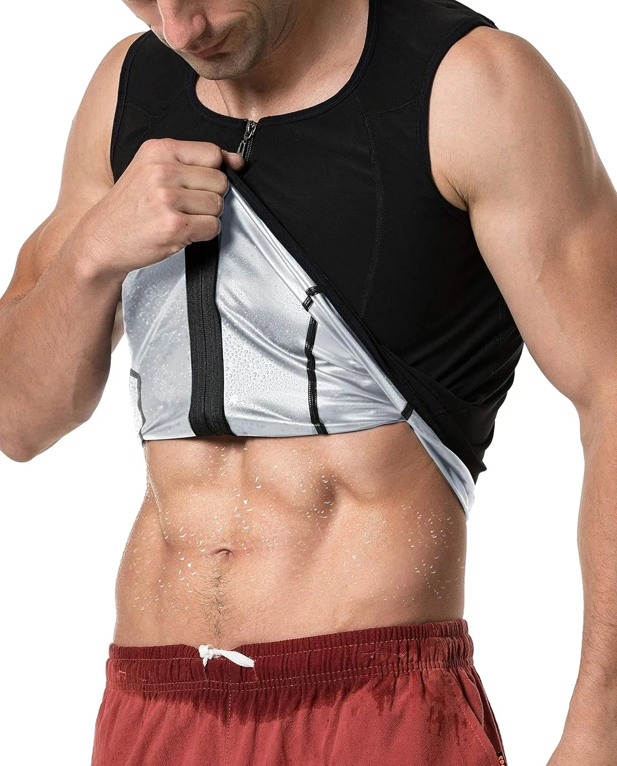 MOLLDAN Mens Polymer Sauna Vest Sweat Slimming Tank Top with Zipper