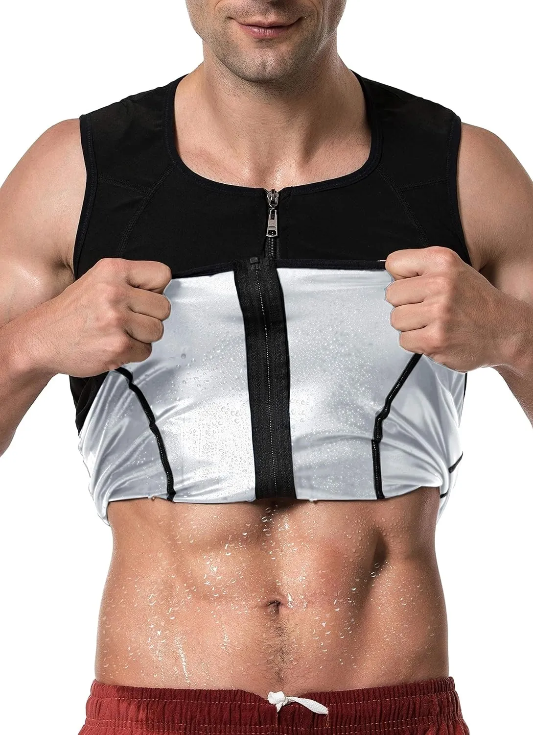 MOLLDAN Mens Polymer Sauna Vest Sweat Slimming Tank Top with Zipper