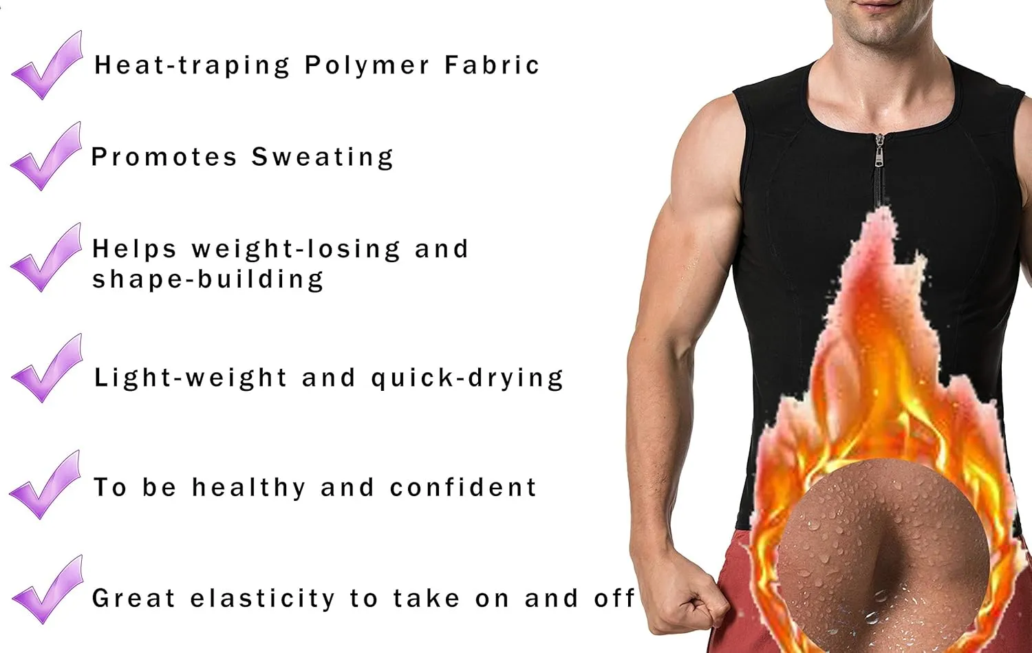 MOLLDAN Mens Polymer Sauna Vest Sweat Slimming Tank Top with Zipper