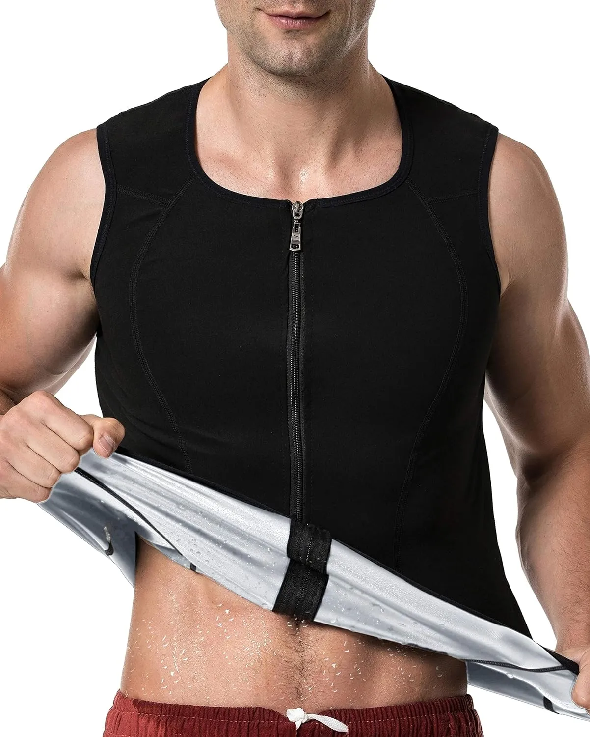 MOLLDAN Mens Polymer Sauna Vest Sweat Slimming Tank Top with Zipper