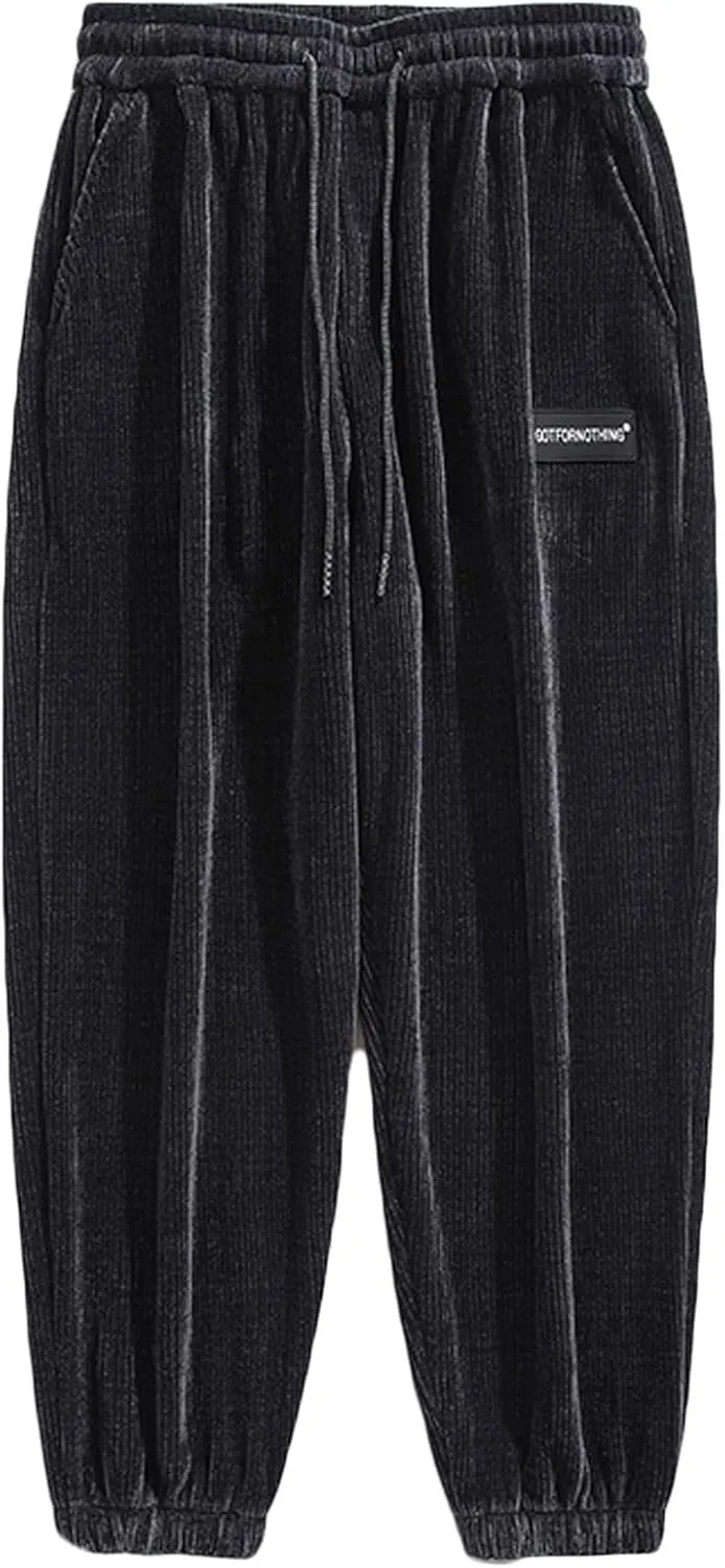 Muscularfit Wide Leg Pants for Men Fashion Casual Corduroy Drawstring Elastic Waist Baggy Pant Outdoor Fashion Sport Trousers