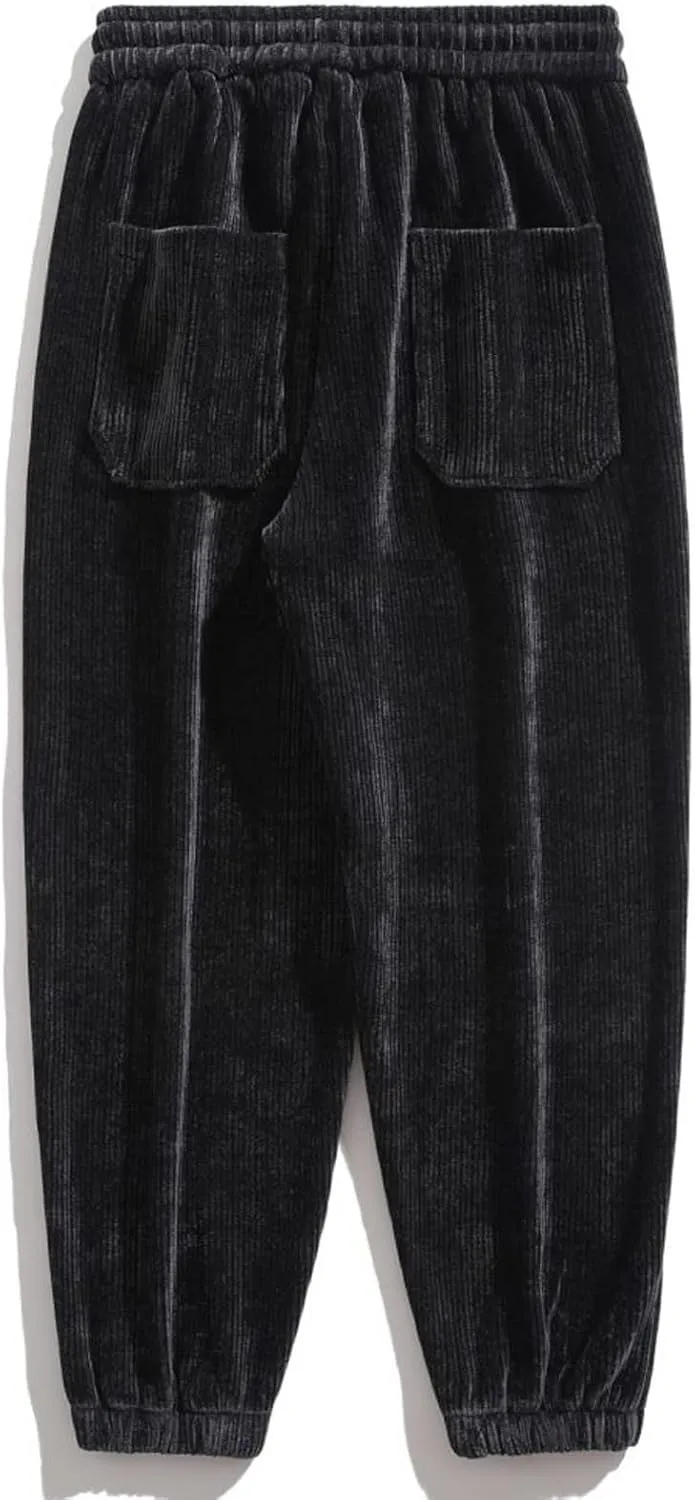 Muscularfit Wide Leg Pants for Men Fashion Casual Corduroy Drawstring Elastic Waist Baggy Pant Outdoor Fashion Sport Trousers