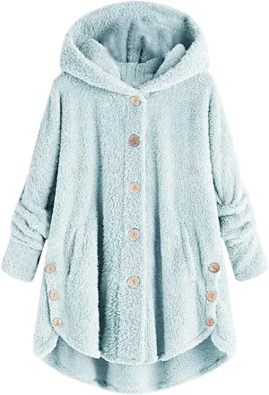 Muyise Oversized Warm Winter Coats for Women Sherpa Jacket Fuzzy Fleece Pullover Hoodie Button Down Outwear Coat with Pockets