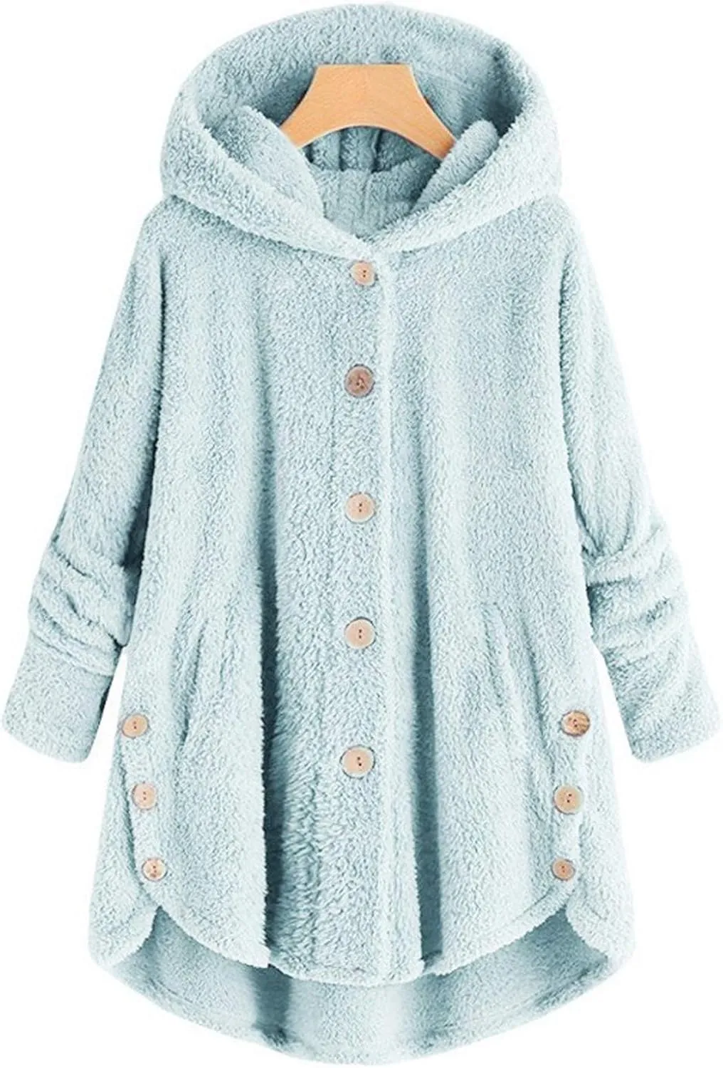 Muyise Oversized Warm Winter Coats for Women Sherpa Jacket Fuzzy Fleece Pullover Hoodie Button Down Outwear Coat with Pockets