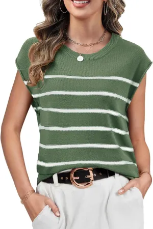 Neweek Women's Cap Sleeve Sweater Vest Crew Neck Sleeveless Casual Knit Tops 2025 Summer Clothes S-XXL