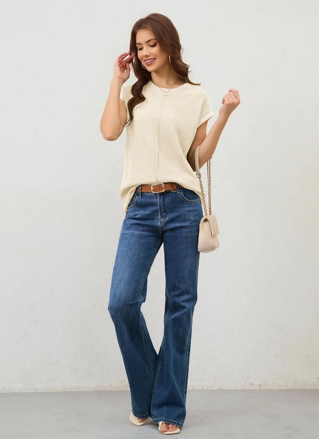 Neweek Womens Summer Cap Sleeve Tops Casual Crew Neck Sleeveless Knit Sweater Vest Loose Fit Lightweight Pullover Tank Tops
