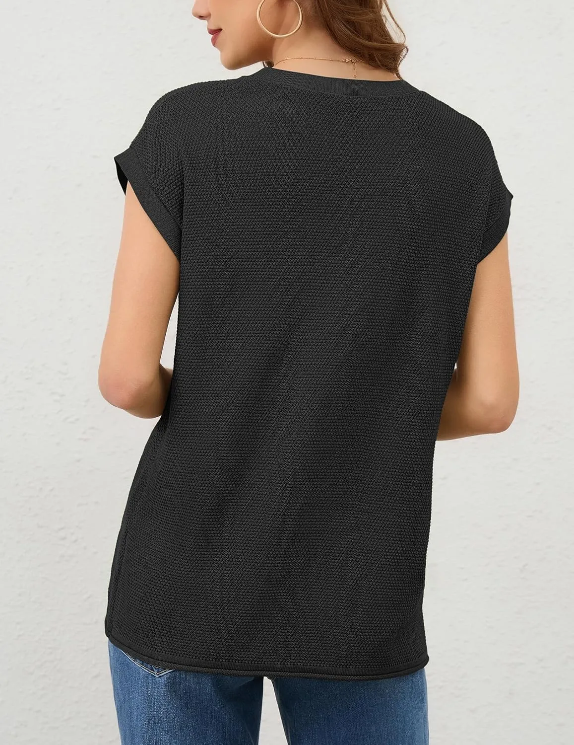 Neweek Womens Summer Cap Sleeve Tops Casual Crew Neck Sleeveless Knit Sweater Vest Loose Fit Lightweight Pullover Tank Tops